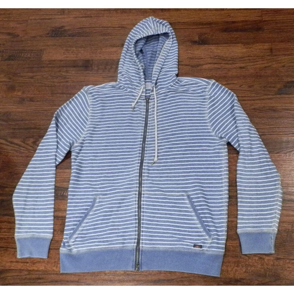 Faherty Indigo Blue Striped Full Zip Hoodie Jacket Men's Size Large